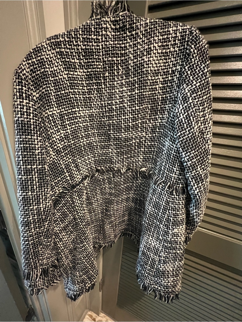 INC International Concepts Black & White Tweed Fringe Blazer - Picture 7 of 8